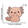 Macro detail of cartoon pink axolotl dinosaur embroidery patch showing 7.2cm x 6cm size - Cartoon Animal Patch Style 6