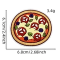 Detail view of round pizza embroidery patch showing 6.1cm by 6.8cm size dimensions - Round Cheese Tomato Pizza Style (Pizza Cloth Patch 1#)