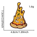 Detailed view of pizza embroidery patch showing dimensions of 7.3x4.8cm and 1.6g weight - Triangular Pizza Slice Style (Pizza Patch #2)