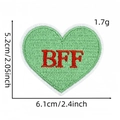 Detailansicht eines Herz-Stickpatches mit BFF-Schriftzug und Maßen in Zoll - BFF (Herz Aufnäher 3#)