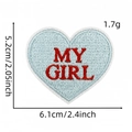 Détail d'un écusson brodé en forme de cœur My Girl mesurant 5,2 cm par 6,1 cm - My Girl (Patch Cœur 5#)