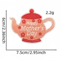 Detail of pink teapot embroidery patch with Happy Mother's Day text and floral patterns - Style 6