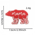 Detail showing red bear embroidery patch with mama text and floral patterns, 7.6cm wide - Style 8