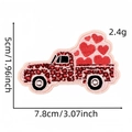 Close-up of pink heart leopard truck embroidery patch with precise size dimensions - Style 12