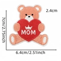 Pink bear embroidery patch with red MOM heart crown, iron-on decorative applique, 7cm height - Style 13
