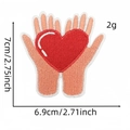Pink heart embroidery patch with hands, 7cm x 6.9cm iron-on appliqué for Mother's Day - Style 16