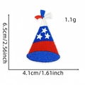 Detail view of colorful independence day badge embroidery with size dimensions and star patterns - Red White Blue Party Hat Style (Badge Patch 16#)