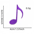 Detail view of purple musical note embroidery patch with dimensions 6x4cm and white border - Purple Eighth Note Variant