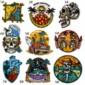 Lot de 9 écussons brodés de têtes de mort et paysages pour décoration textile - Collection D'écussons Paysage Crâne Coloré (AZ2504H4-1)