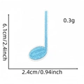 Detail showing dimensions of light blue music note embroidered patch for clothing - Blue Quarter Note