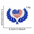 Detail view of heart-shaped USA flag embroidery patch with dimensions and blue laurel leaves - Heart Flag Surrounded By Laurel Leaves (Badge Patch 22#)