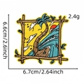 Gestickter Tropenstrand Aufnäher mit Palmen und Wellen, Größe 6,7 cm x 6,6 cm - Farbenfroher Landschafts-Totenkopf-Patch 1# (AZ2504H4-1)