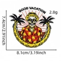 Detailansicht des Totenkopf-Stickaufnähers mit 'Good Vacation' Text und Maßangaben - Farbenfroher Landschafts-Totenkopf-Patch 2# (AZ2504H4-1)