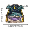 Écusson brodé de squelette sur hamac avec palmiers et décor de mer nocturne - Écusson Paysage Crâne Coloré 8# (AZ2504H4-1)