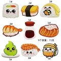 Detail of 9-piece set of cartoon sushi embroidery patches with cute expressions - Food Patch Collection (Sushi Series)