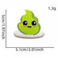Detailed size view of cartoon green poop embroidery patch with cute face and iron-on backing - Food Patch 7# (Green Poop Shape)