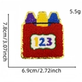 Detailed view of red chenille crayon patch with gold glitter edge and 123 embroidery - Study Patch 7#