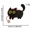 Close-up of black cat embroidery patch with red yarn ball and clear thread texture - Black Cat Patch 5#