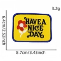 Yellow 'HAVE A NICE DAY' embroidered patch with red flower and blue border for clothing - Yellow Flower (Have A Nice Day)