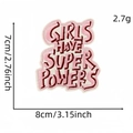 Pink iron-on patch with red Girls Have Super Powers embroidery, 8x7cm size - Pink Background Red Letters (Girls)