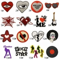 Detailed grid view of 16 Y2K style embroidered iron-on patches with rock star themes - Cartoon Embroidery Patch Variety
