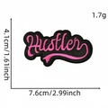 Black and pink Hustler letter embroidery patch measuring 7.6cm x 4.1cm for clothing - Black Background Pink Letters (Hustler)
