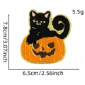 Halloween iron-on patch featuring a black cat on an embroidered pumpkin with gold trim - Black Cat Pumpkin (1#)