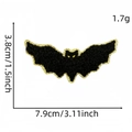 Halloween bat chenille patch with black glitter embroidery and gold border 7.9x3.8cm - Black Bat (4#)