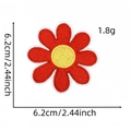 Red flower embroidered patch with yellow center and white border measures 6.2cm - Flower
