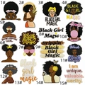 Detailed macro showing various Black Girl Magic embroidered iron-on patches with afro styles - Multicolor Pattern Combination (6036869923027)