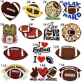 Macro detail of fifteen assorted American football themed embroidered iron-on patches - Assorted Patterns Set