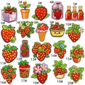 Close-up of 20 strawberry embroidery patches showing detailed stitching and vibrant colors - Multi Style Collection