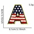 Écusson chenille lettre A avec motif drapeau américain et bord doré brillant, 8 cm - Écusson Jour de l'Indépendance 6# (Lettre A)