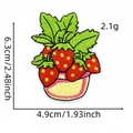 Cute strawberry embroidered patch with red fruits and green leaves, 6.3cm x 4.9cm size - Compact Strawberry Cluster (19#)