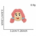 Miniature pink hair girl embroidered iron-on patch measuring 1.3 inches for DIY clothing decor - Cartoon Figure Patch 19#