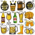 Detailed close-up of 14 cartoon beer-themed embroidery patches with dense stitching details - Full Collection Style (AZ2507A6-3)