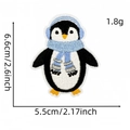 Winter penguin embroidery patch with blue scarf and earmuffs including size dimensions - Penguin