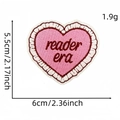 Pink heart embroidered patch with Reader Era slogan and white pleated border detail - Heart Slogan Style (8#)