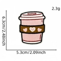 Pink heart coffee cup embroidery patch with size measurements 6.3cm height and 2.3g weight - Coffee Cup Style (10#)