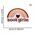 Rainbow embroidered patch with book girlie text and red heart, 6cm x 4cm size - Rainbow Style (11#)