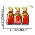 Three strawberry beverage bottle embroidered patches for clothes, size 5.5x6.3cm - Strawberry Cloth Patch #5