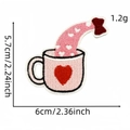 Pink heart embroidery patch with decorative cup and red bow design for bags - Cup Drink Style (15#)