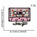 Pink retro cassette embroidery patch with Love you slogan and heart pattern for DIY - Cassette Tape Style (16#)