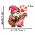 Pink cartoon gnome embroidery patch with guitar and love heart pattern 7cm tall - Gnome Playing Guitar (1#)