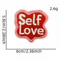 Pink heart embroidered patch with Self Love text and 6cm x 5.8cm size measurements - Self Love Slogan Style (17#)