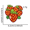 Cute red strawberry embroidery patch with green leaves and yellow seed details - Strawberry Cloth Patch #13