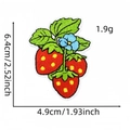 Cute strawberry embroidery patch with green leaves and blue flower measuring 6.4x4.9cm - Strawberry Cloth Patch #14