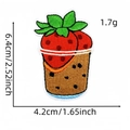 Cute strawberry bubble tea embroidery patch with size measurements in 6.4x4.2cm - Strawberry Cloth Patch #17