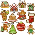 Detailed macro showing various Christmas embroidery patches with festive holiday motifs - Christmas Patch Collection (AZ2507F9-2)