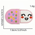 Cute capsule cartoon embroidery patch with smiling face and colorful polka dots - Capsule